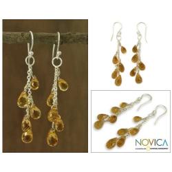 NOVICA Citrine .925 Sterling Silver Dangle Hook Earrings Sunlit Waterfall