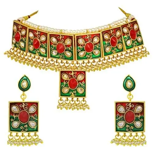Aheli Indian Traditional Bollywood Style Enamel Necklace Earring Set Ethnic Jewelry Aheli Indian Traditional Bollywood Style Enamel Necklace Earring Set Ethnic Jewelry