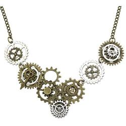 RechicGu Style A Watch Clock Clockwork Hand Gear Cog Steampunk Necklace Vintage Gold and Silver