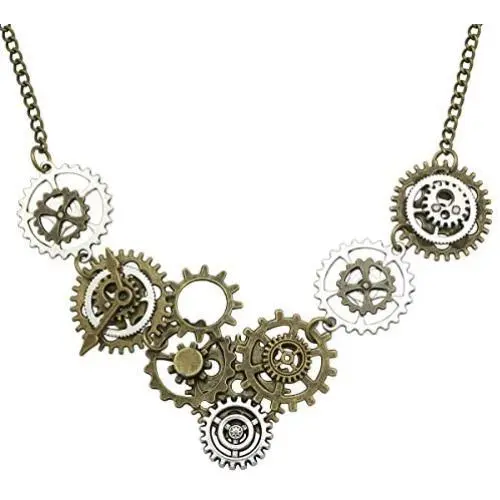 RechicGu Style A Watch Clock Clockwork Hand Gear Cog Steampunk Necklace Vintage Gold and Silver
