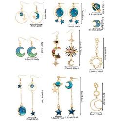 8 Pairs Moon Star Earth Planet Earrings Asymmetrical Vintage Bohemian Earrings Dangle Pendant Earrings Drop Hook Earrings Jewelry for Women