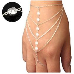 Suyi Elegant Crystal Finger Ring Bracelet Attached Link Hand Harness Bangle