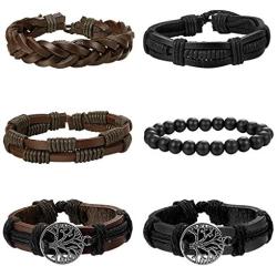 FIBO STEEL 12-17 Pcs Leather Bracelet for Men Women Woven Cuff Bracelet Adjustable