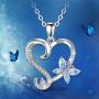LOVEON Sterling Silver Butterfly Necklace Heart Pendant with Cubic Zirconia Butterfly Jewelry Gifts for Women Girls Girlfriend, 18 Inches