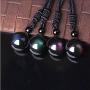 Double Rainbow Eyes 16mm Natural Obsidian Stone Pendant Lucky Blessing Beads Pendant Necklace with Adjustable Braided Rope Cord Amulet