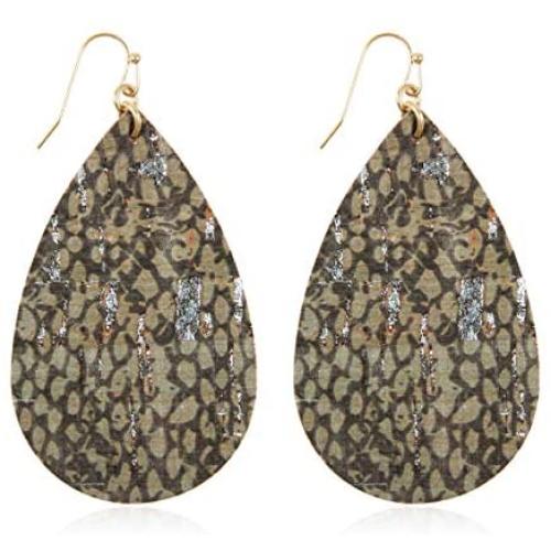 Bohemian Delicate Lightweight Cork Geometric Earrings - Leopard Animal Print Teardrop, Marquise, Rhombus, Leaf Drop Dangles