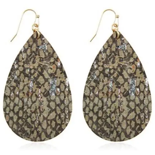 Bohemian Delicate Lightweight Cork Geometric Earrings - Leopard Animal Print Teardrop, Marquise, Rhombus, Leaf Drop Dangles Bohemian Delicate Lightweight Cork Geometric Earrings - Leopard Animal Print Teardrop, Marquise, Rhombus, Leaf Drop Dangles