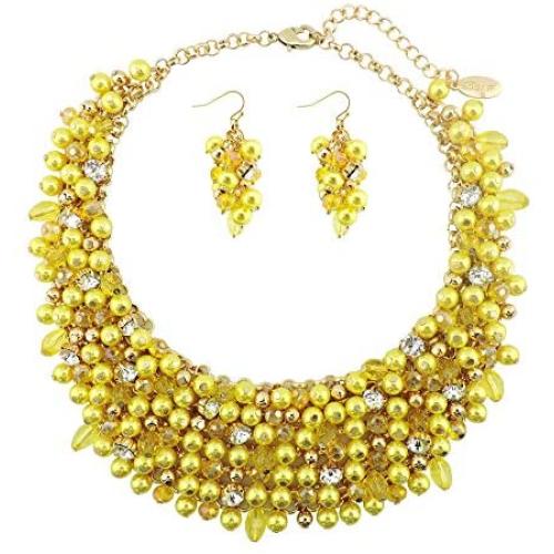 Bocar Fashion Crystal Chunky Collar Statement Necklace Earring Set for Women Gift (NK-10260)