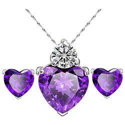 Hithop Premium Quality Womes Elegant Necklace Earrings Lady Jewellery Crystal Pendant for Girls Decoration Purple