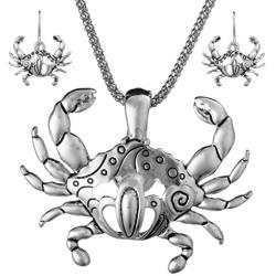 Jewelry Nexus Cut Out Design Sea Life Turtle Starfish Crab Magnetic Pendant 18'' Popcorn Chain Set & Earrings