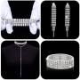 Hicarer Diamond Tassel Jewelry Set, Rhinestone Stretch Bracelet Long Chandelier Tassel Dangle Earrings Plated Gothic Long Choker Tassel Necklaces