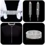 Hicarer Diamond Tassel Jewelry Set, Rhinestone Stretch Bracelet Long Chandelier Tassel Dangle Earrings Plated Gothic Long Choker Tassel Necklaces
