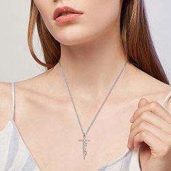 KITEENAL Creative Faith Cross Necklace Letter Pray Hope Believe Grace Pendant Necklace Stainless Steel Initial Jewelry Gift for Women Men