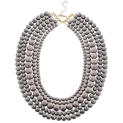 JANE STONE Fashion Faux Turquoise Necklace Acrylic 5-Row Multi-Layered Collar Women