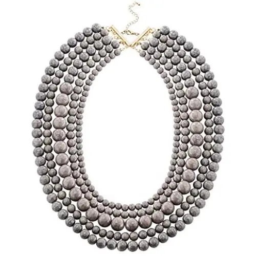 JANE STONE Fashion Faux Turquoise Necklace Acrylic 5-Row Multi-Layered Collar Women JANE STONE Fashion Faux Turquoise Necklace Acrylic 5-Row Multi-Layered Collar Women