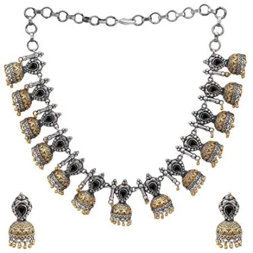Aheli Indian Traditional Jewelry Trible Oxidized Necklace Earring Set Bollywood Bohemian Fashion for Women