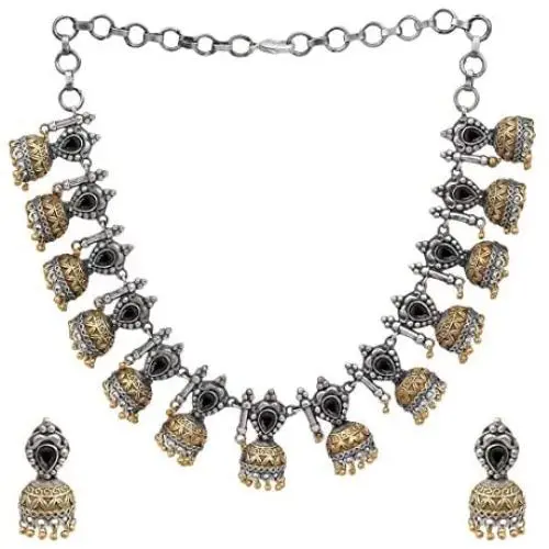 Aheli Indian Traditional Jewelry Trible Oxidized Necklace Earring Set Bollywood Bohemian Fashion for Women Aheli Indian Traditional Jewelry Trible Oxidized Necklace Earring Set Bollywood Bohemian Fashion for Women