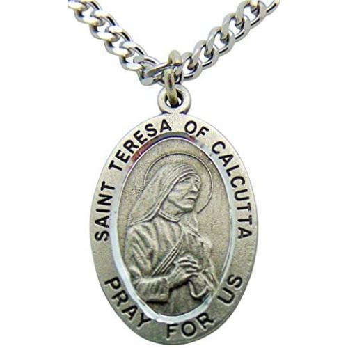 Westman Works Saint Teresa of Calcutta Medal Pewter 7/8 Inch Long with Stainless Steel Chain & Gift Box