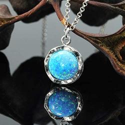 Stera Jewelry Sterling Silver Necklace & 10mm Shimmering Created Blue or White Opal Round Pendant