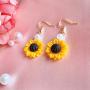BELUCKIN Fashion Pearl Sunflower Dangle Earrings for Women Yellow Enamel Daisy Sun Flower Earring Jewelry Gift