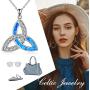POPLYKE Celtic Knot Necklace for Women Sterling Silver Created Blue Opal Pendant Irish Infinity Love Jewelry Gifts for Girls