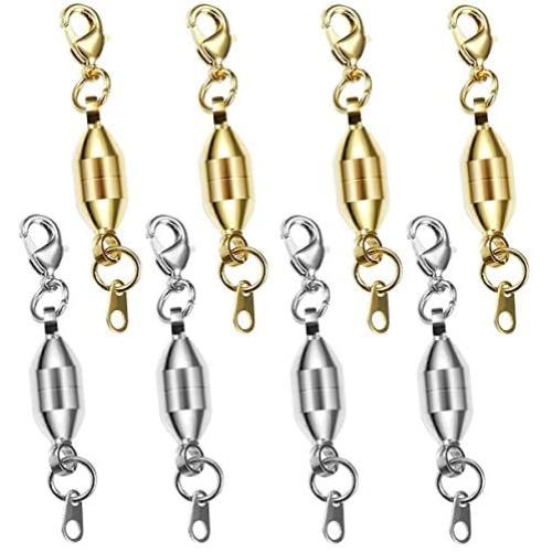 Aiskaer 4Pcs Gold and 4Pcs Silver Necklace Clasp Magnetic Jewelry Locking Clasps and Closures Bracelet Extender for Necklaces, Bracelets and Jewelry Making