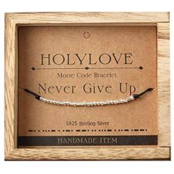 Holylove Morse Code Bracelet,925 Sterling Silver Beads on Silk Cord Friendship Bracelet Gift for Her Women Best Friends Couples Teens Girl,Funny Novelty Morris Jewelry