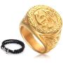 Gungneer Goldtone Anchor Navy Ring Stainless Steel Eagle Pattern Millitary Jewelry Power Gift Accessory for Mens Womens