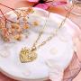 Hidepoo Birth Flower Necklaces for Women, 14K Gold Plated Dainty Paperclip Chain Engraved Floral Heart Necklace Simple Birth Month Flower Pendant Necklace Personalized Jewelry Birthday Gift for Women