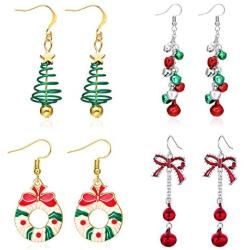 Christmas Earrings Set for Women Jingle Bell Gift Bow Red Bow Holiday Party Drop Earrings Set Festival Jewelry