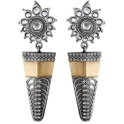 Aheli Oxidized Intricate Floral Design Crafted Dangle Jhumka Earrings Set Ethnic Antique Indo Western Fashion Jewelry for Women Girls