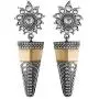 Aheli Oxidized Intricate Floral Design Crafted Dangle Jhumka Earrings Set Ethnic Antique Indo Western Fashion Jewelry for Women Girls