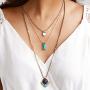 Peony.T Layered Necklace Boho Jewelry Set Turquoise Black Gem Pendant Long Chain Neckalce Gold Tone