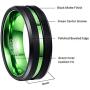 NUNCAD 8mm Black Tungsten Rings for Men Women Red/Green Groove Wedding Bands Beveled Edges Comfort Fit Size 6-16