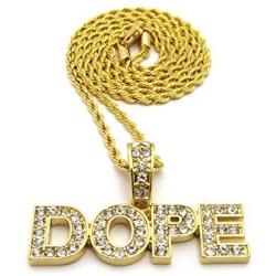 CBC Crown Stones Filled Hip Hop Words ASAP/DOPE Pendant in 24'' Cuban or Rope Chain Necklaces in Gold Tone