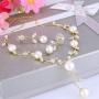 EVER FAITH CZ Crystal Cream Simulated Pearl Floral Vine Filigree Necklace Earrings Set