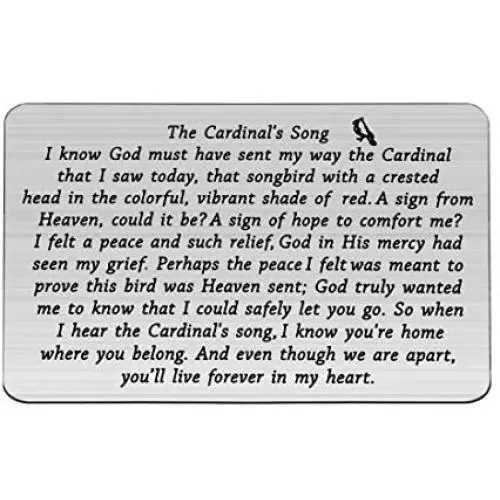BEKECH The Cardinals Song Memorial Gift Youll Live Forever in My Heart Cardinal Memorial Jewelry Wallet Insert Card Loss of a Loved one Sympathy Gift Remembrance Gift BEKECH The Cardinals Song Memorial Gift Youll Live Forever in My Heart Cardinal Memorial Jewelry Wallet Insert Card Loss of a Loved one Sympathy Gift Remembrance Gift