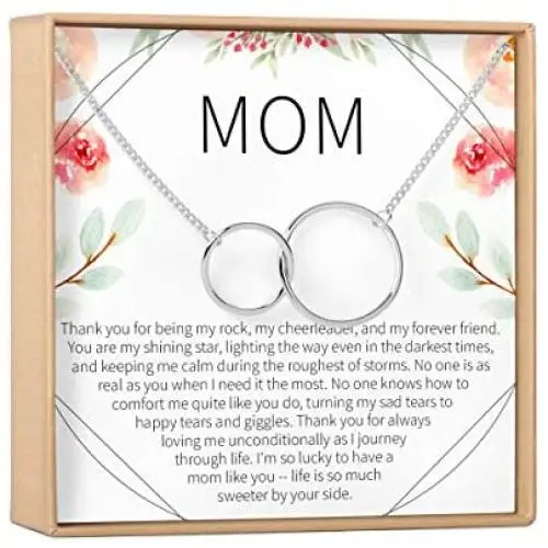 Mom Gift Necklace: Mother Necklace, Mothers Day Gift Necklace, Mother Daughter, 2 Interlocking Circles (silver-plated-brass, NA) Mom Gift Necklace: Mother Necklace, Mothers Day Gift Necklace, Mother Daughter, 2 Interlocking Circles (silver-plated-brass, NA)