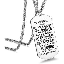 FIBO STEEL Dog Tag Pendant Necklace for Men Boy Son Graduation Birthday Inspirational Gifts