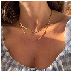TseanYi Punk Snake Chain Necklace Choker Gold Layered Herringbone Collar Necklace Chain Vintage Chain Neck Jewelry for Women and Girls