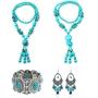Amazon Day Deals Turquoise Long Beaded Bohemia Necklace for Women Vintage Ethnic Alloy Pendant Jewelry & Earring Set