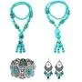 Amazon Day Deals Turquoise Long Beaded Bohemia Necklace for Women Vintage Ethnic Alloy Pendant Jewelry & Earring Set