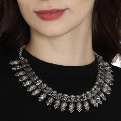 athizay Necklace Silver oxidized Indian Jewelry Chunky Beads Embellishments Choker Necklace