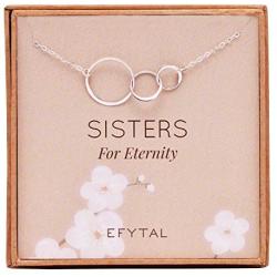 EFYTAL Sister Gifts from Sister, 925 Sterling Silver Three Circle Necklace, Birthday Jewelry Gift Necklaces for 3 Sisters For Eternity