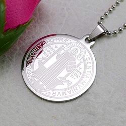 Stainless Steel Patron Saint St.Benedict Holy Medal Charm Pendant Necklace SS Ball Chain 55CM Cross Religious Round Tag Jewelry