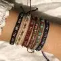 The Woos Seed Beaded Strand Bracelet Woven Braided Cotton Weave Wax Rope Chain Bohemian Charm Wrap Bracelets Retro Rice Adjustable Rope Ethnic Bangles Handmade Friendship Jewelry for Women Girl
