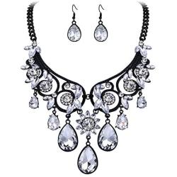 BriLove Womens Tribal Ethnic Crystal Chunky Statement Necklace Dangle Earrings Set