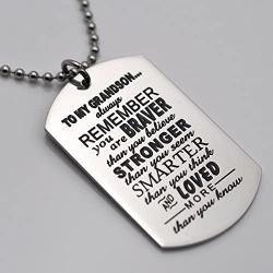 LParkin Grandson Gifts from Grandma Grandparents Grandson Necklace You are Braver Than You Believe Jewelry Dog Tag