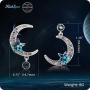 Richapex S925 Sterling Silver Earrings,Crystal Dangle Earrings Moon and Star Asymmetric Drop Earrings for Women Girls
