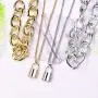 YL Lock Necklace Silver Color Alloy Padlock Chain for Men Statement Punk Multilayer Choker Jewelry for Women